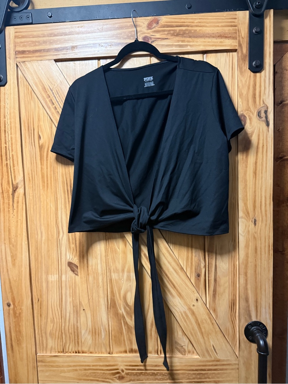 PINK Victoria's Secret Black Tie-Front Crop Top